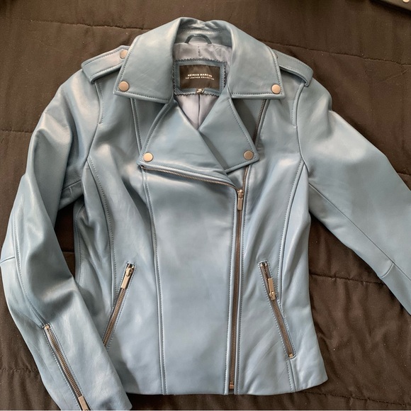Neiman Marcus The Leather Collection Blue Leather Jacket XS worn once like New - Picture 3 of 16